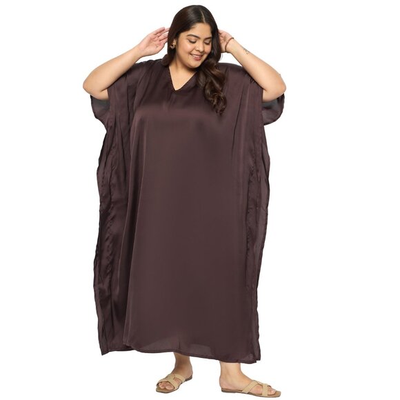 Gypsie Blu Plus Size Solid Satin Caftan Dress Women Maxi Mumu Dresses for Girl - Picture 2 of 6